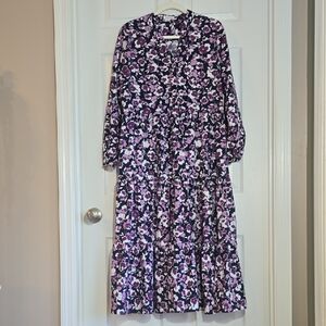 Sweetsalt Purple Navy Whit Teiered Floral Midi Dress Size Large
